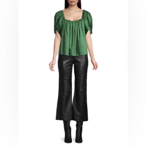 Rebecca Taylor Babydoll Top Puff Tulip Sleeve Emerald Green Size 2 - Picture 5 of 10